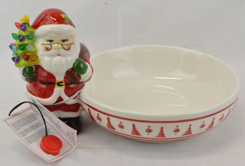 Mr. Christmas Ceramic Candy Dish Serving Bowl Light Up SANTA CLAUS Illuminated